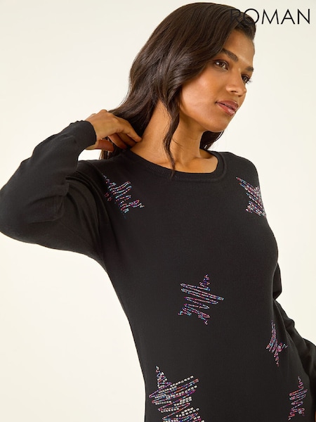 Roman Black Embellished Star Knit Jumper (W15753) | £45
