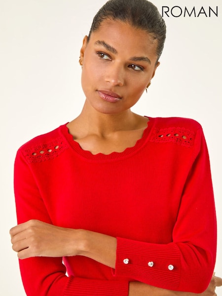 Roman Red Scalloped Neck Knit Jumper (W15765) | £35