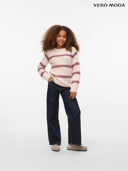VERO MODA Cream Striped Long Sleeve Knitted Jumper (W15944) | £28
