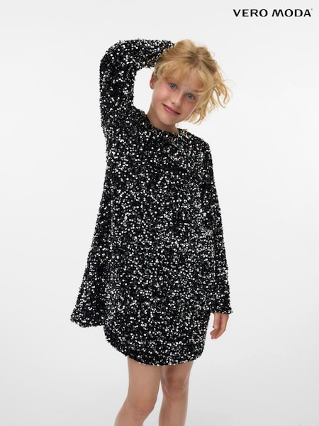VERO MODA Black Sequin Long Sleeve Dress (W15947) | £40