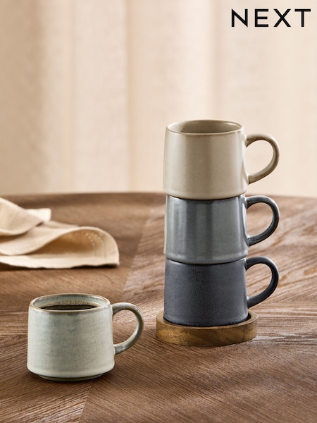 Scandi Stacking Mugs With Wooden Tray