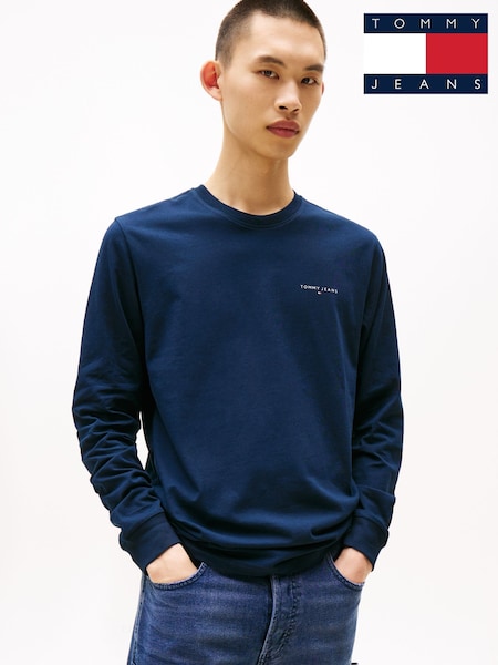 Tommy Jeans Blue Linear Logo Slim Long Sleeve T-Shirt (W15984) | £35