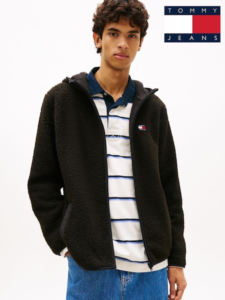 Tommy Jeans Black Teddy Zip-Thru Hoodie (W15992) | £120