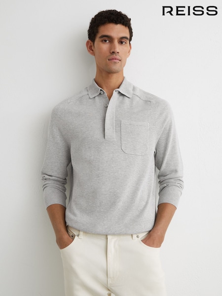 Reiss Grey Melange Clinton Cotton Concealed-Placket Polo Shirt (W16030) | £110