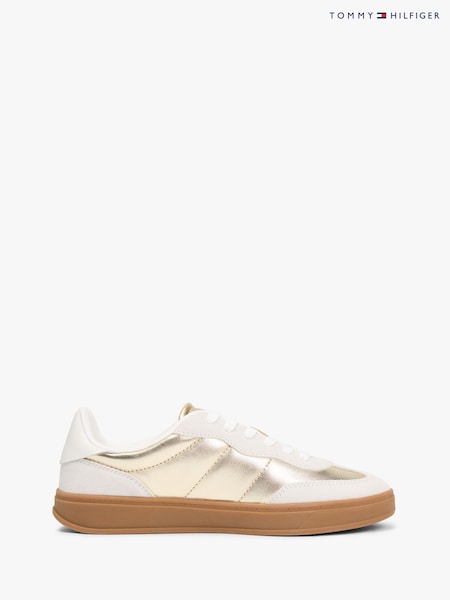 Tommy Hilfiger Gold Monogram Metallic Leather Trainers (W16095) | £110