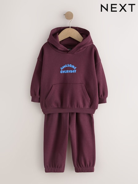 Burgundy Red - Back Print Hoodie And Joggers Set (3mths-7yrs)