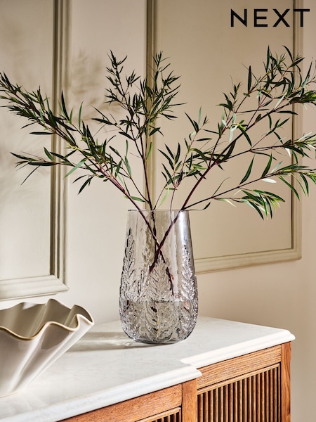 Fern Leaf Embossed Glass Vase