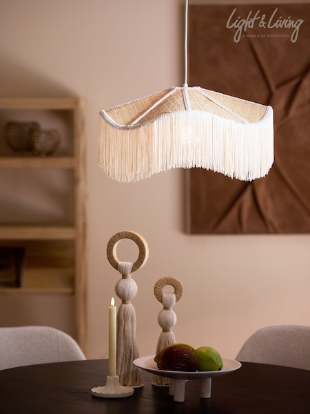 Light & Living Natural Cream Tiffany Hanging Lamp (W16224) | £126