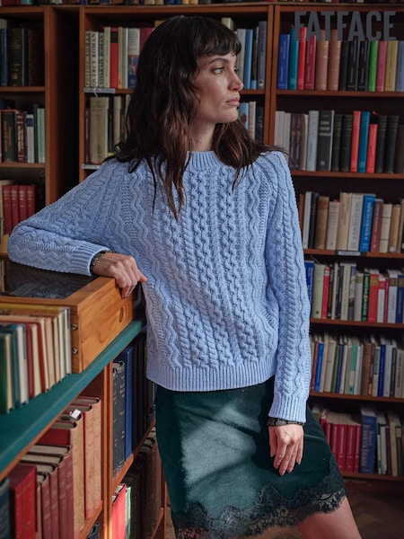 Chambray Blue - Fatface Knitted Cable Jumper