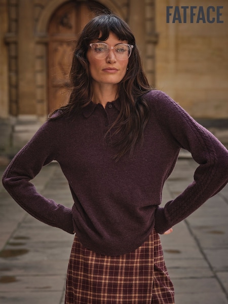 Dark Purple - Fatface Wool Rich Soft Knit Polo Top
