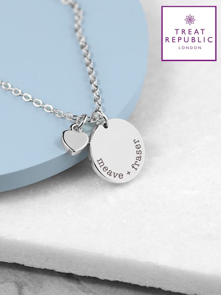 Treat Republic Personalised Polished Heart and Disc Necklace (W16370) | £30