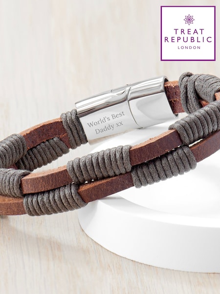 Treat Republic Personalised Mens Leather Twisted Cord Bracelet (W16373) | £36