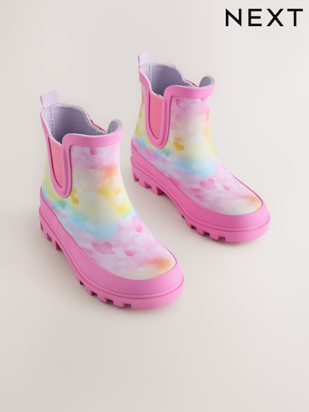 Pink/Rainbow Heart Print - Chelsea Wellies
