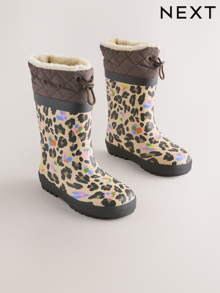 Brown Leopard Print - Thinsulate Lined Cuff Wellies