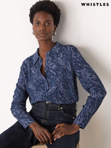 Whistles Blue Abstract Marks Collared Shirt (W16475) | £69