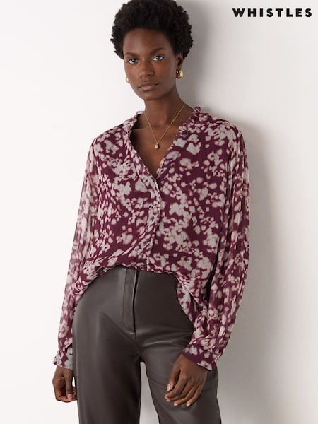 Whistles Red Inky Floral Long Sleeve Blouse (W16480) | £99