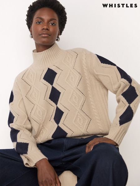 Whistles White Diamond Cable Wool Detail Knit Jumper (W16483) | £149
