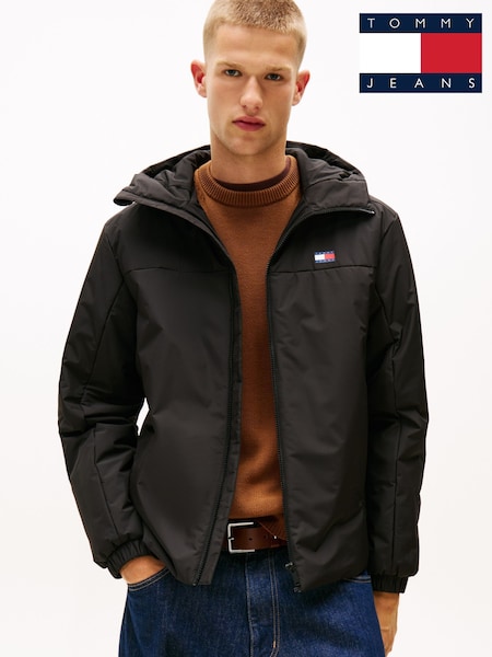 Tommy Jeans Black Water Repellent Ripstop Hooded Padded Jacket (W16512) | £140