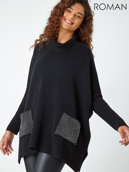 Roman Black Sparkle Pocket Poncho Jumper (W16596) | £50