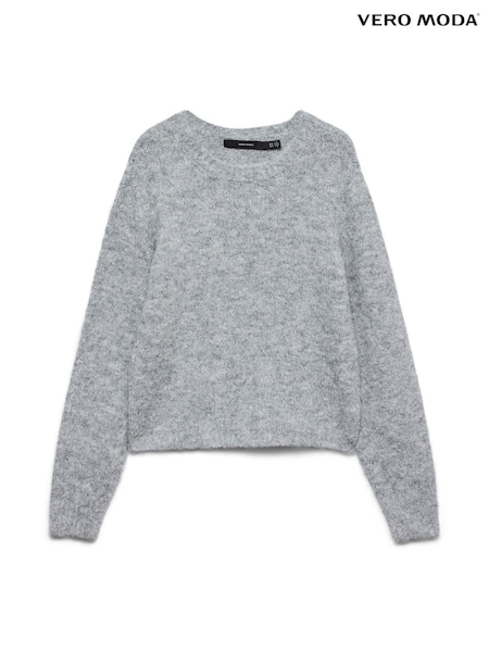 VERO MODA Grey Round Neck Soft Touch Cosy Knitted Jumper (W16633) | £32