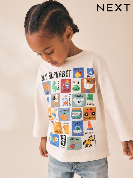 White Alphabet - Long Sleeve Graphic T-shirt (3mths-7yrs)