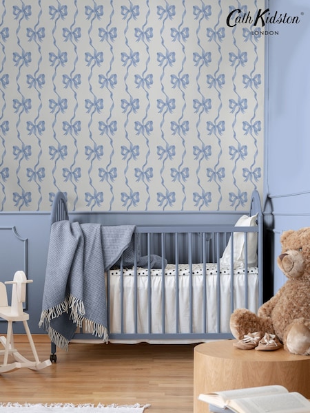 Cath Kidston Blue and White Ribbon Bow A4 Wallpaper Sample (W16856) | £1