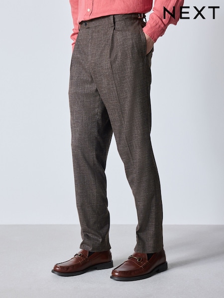 Brown - Slim Fit Wool Blend Textured Smart Trousers