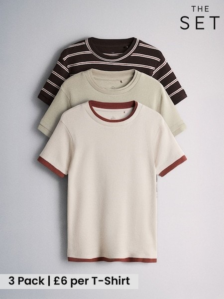 Khaki Green/Dark Plum Stripe/Cream - The Set 3 Pack Mock Layer Semi Sheer Soft Touch T-shirts