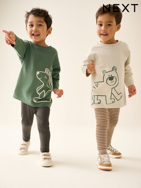 Brown/Cream Woodland - Graphic Printed Top And Leggings Set 2 Pack (3mths-7yrs)