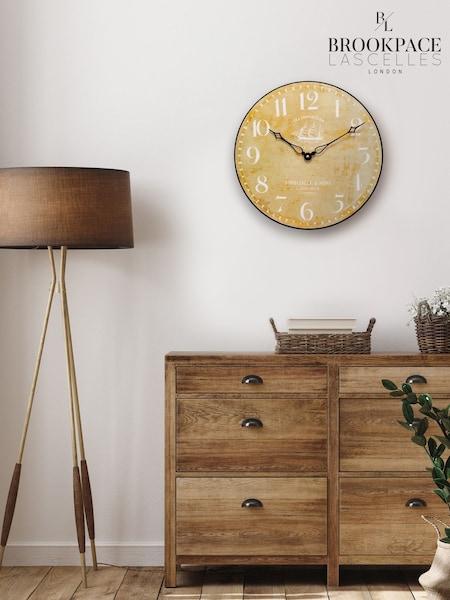 Brookpace Lascelles Brown Ship Motif Clock on Wood Effect Background (W17129) | £45