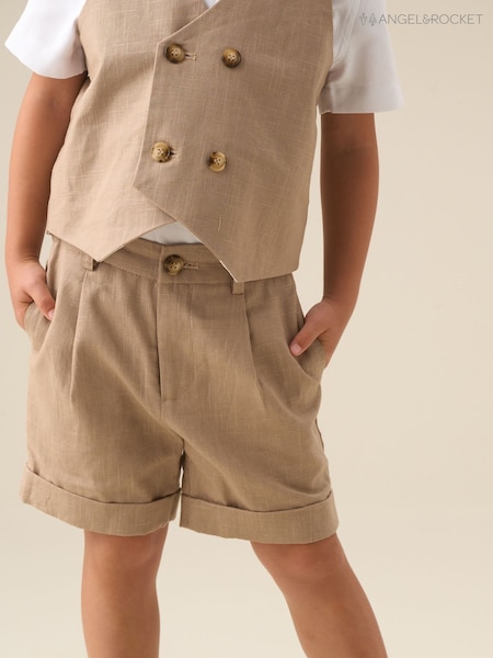 Angel & Rocket Brown Chester Turn Up Suit Shorts (W17153) | £22 - £29