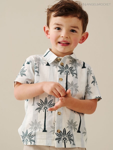 Angel & Rocket Blue Jamie Palm Stripe Short Sleeve Shirt (W17158) | £16 - £18