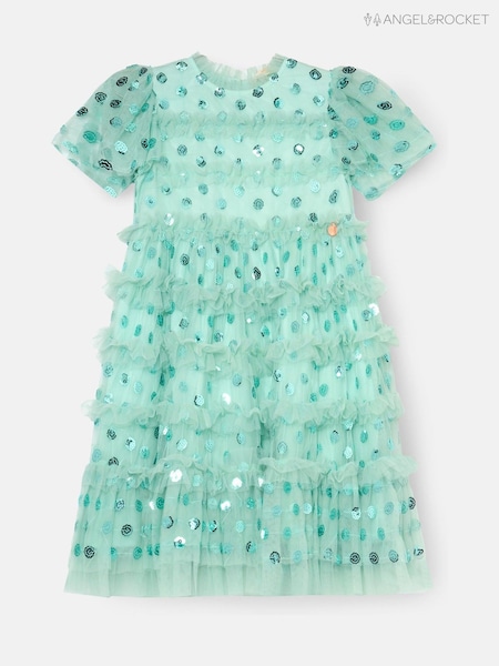Angel & Rocket Green Bea Mesh Frill Dress (W17160) | £48 - £56