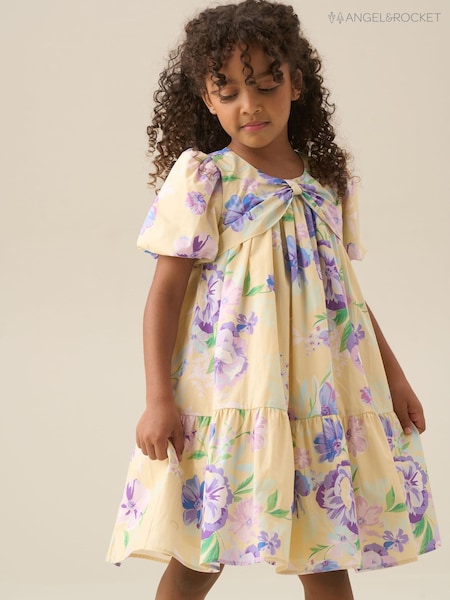 Angel & Rocket Yellow Lucia Floral Print Puff Sleeve Dress (W17169) | £55 - £63