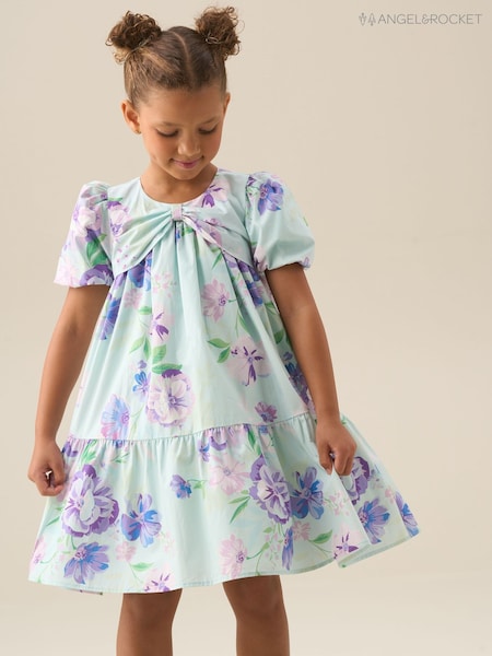 Angel & Rocket Blue Lucia Floral Print Puff Sleeve Dress (W17177) | £55 - £63