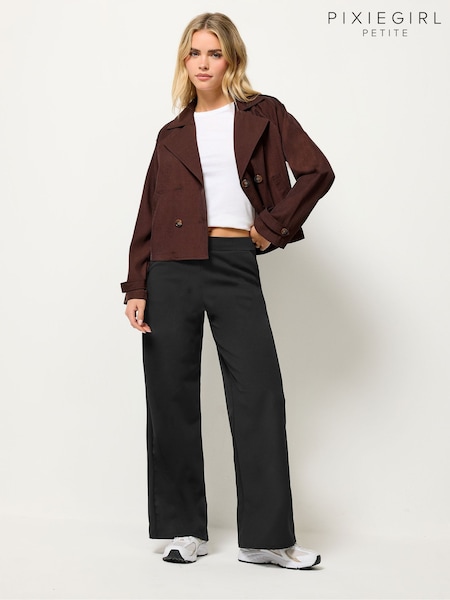 PixieGirl Petite Black Scuba Crepe Wide Leg Trousers (W17187) | £34