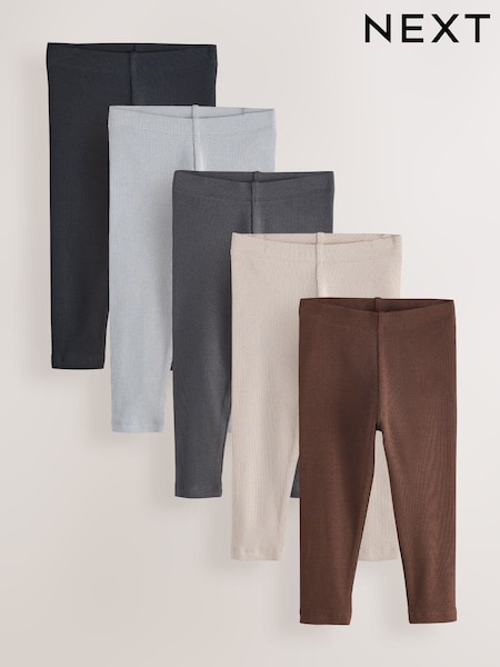Brown/Grey - Ribbed Leggings 5 Pack (3mths-7yrs)