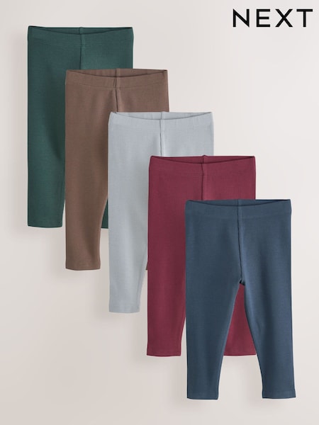 Blue/Green - Ribbed Leggings 5 Pack (3mths-7yrs)