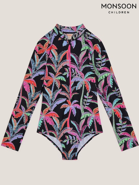 Monsoon Black Tropical UPF50+ Long Sleeve Swimsuit (W17330) | £0