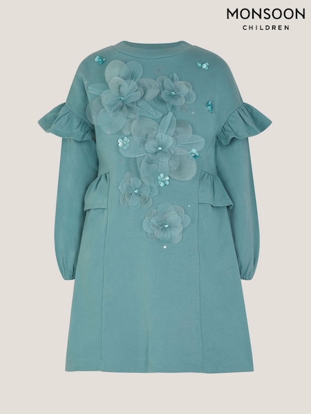 Monsoon Green Floral Appliqué Sweatshirt Dress (W17343) | £30 - £35