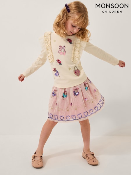 Monsoon Natural Ruffle Top & Embellished Skirt Set (W17355) | £38 - £43