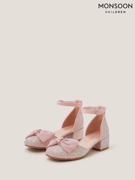 Monsoon Pink Bow Glitter Chunky Heels (W17383) | £29 - £33