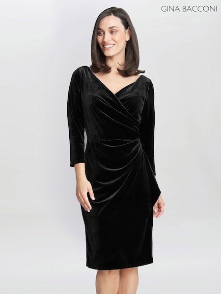 Gina Bacconi Zoe Velvet Wrap Black Dress (W17384) | £240