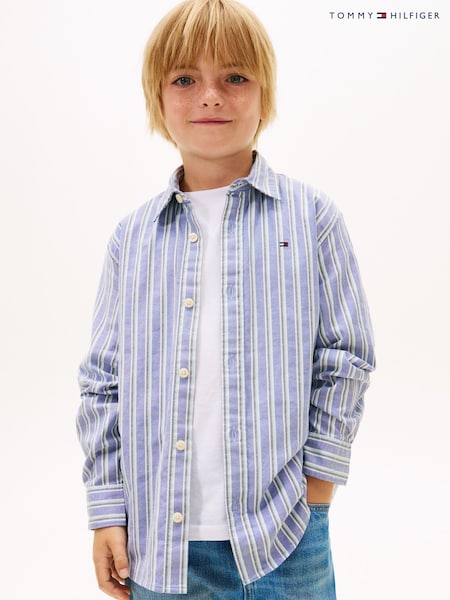 Tommy Hilfiger Blue Festive Regular Fit Stripe Oxford Shirt (W17421) | £50 - £60