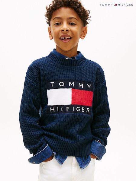 Tommy Hilfiger Blue Heritage Flag Chunky Knit Jumper (W17429) | £55 - £65