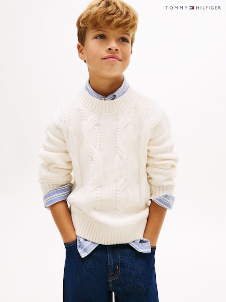 Tommy Hilfiger White Festive Chain Cable Knit Jumper (W17435) | £55 - £65