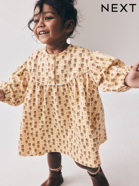 Neutral Floral - Long Puff Sleeve Dress (3mths-7yrs)
