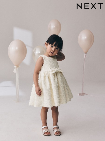 Ecru - Sleeveless Scuba Textured Dress (3mths-7yrs)