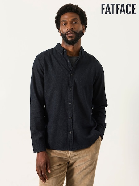 Washed Black - Regular Fatface Long Sleeve Brushed Shirt