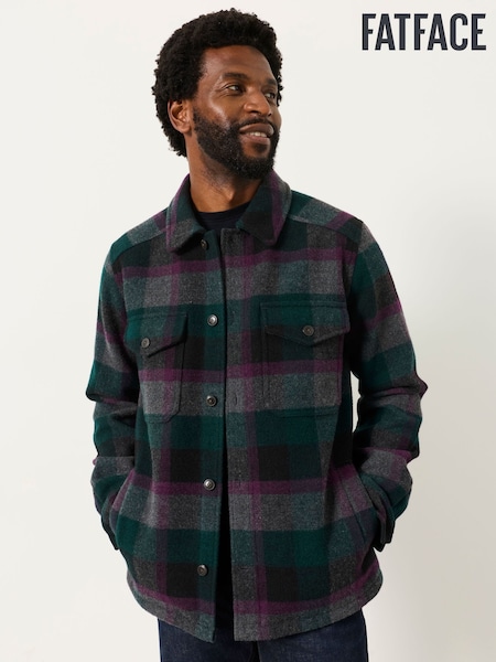 Teal Blue - Regular Fatface Wool Mix Bonded Overshirt